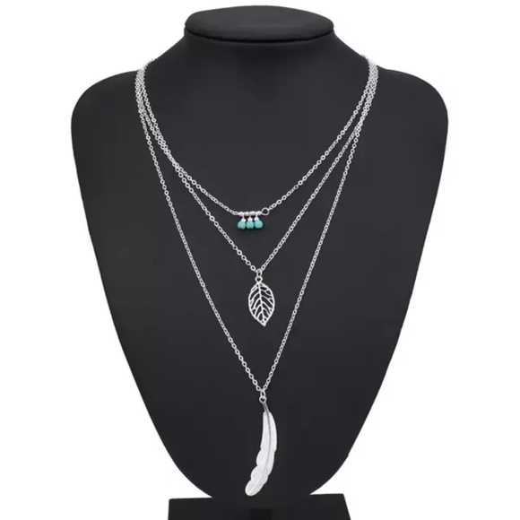 Silver Feather Boho Layered Strand Necklace - Picture 2 of 8